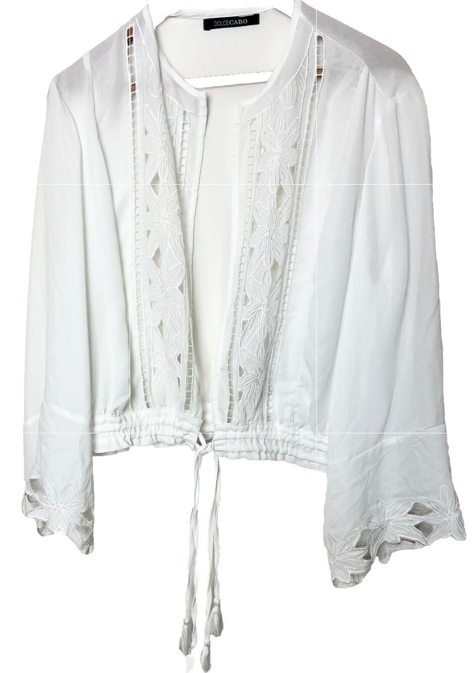 Dolce Cabo Cutout Embroidered Kimono Cardigan Top Women’s Sz Medium Large White